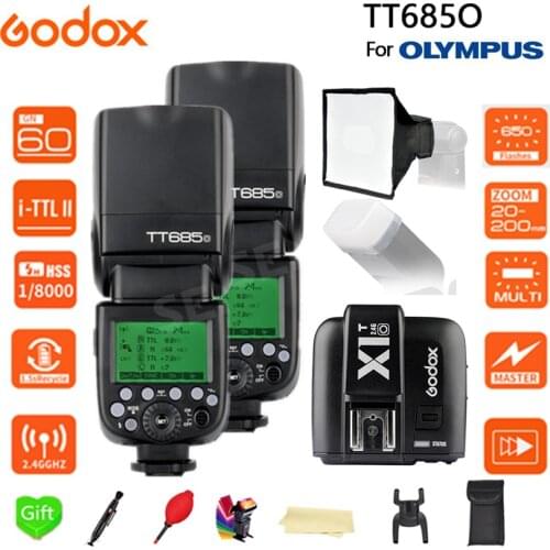 2x Godox TT685O 2.4G HSS 1/8000s i-TTL GN60 Wireless Speedlite Flash + X1T-O Transmitter for Olympus Panasonic DSLR Cameras