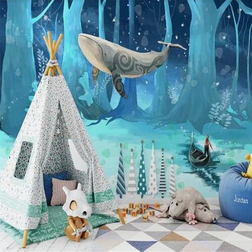 Milofi Custom 3D Wallpaper Mural Watercolor Mediterranean Sea Ocean Whale Childrens Room Background Wall Decoration Painting