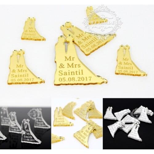 50 * Personalized Custom Wedding Wine Charm Decoration Gold / Silver Mirror / Clear / Wood Party Pentagram Star Favors Gift Tag