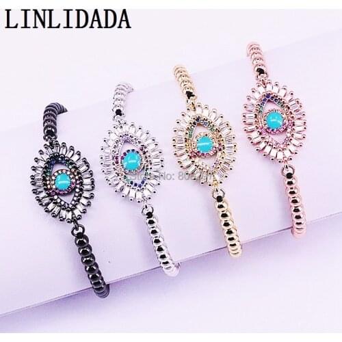 6Pcs Charm Womens Bracelets Micro Pave CZ Zirconia Eye Beads Trendy Braiding Macrame Bracelets