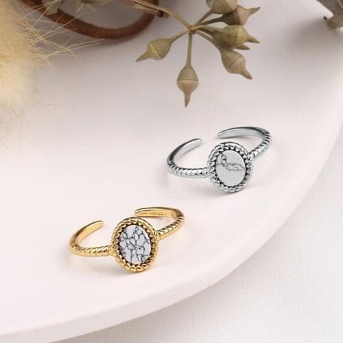 925 Sterling Silver Twist Wave Inlaid with Marble Texture Rings for Women Oval Fashion Jewelry Light Luxury Rings 2021 Trendy
