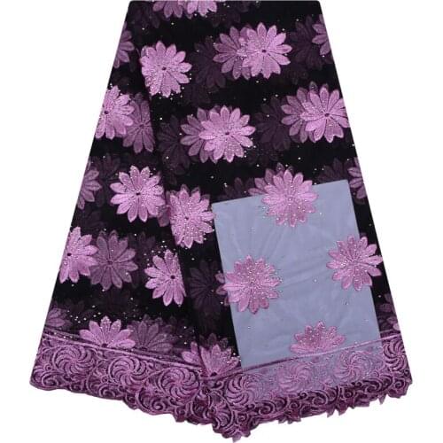 African Rhinestones Lace Fabrics Latest Style African Lace Ribbon Embroidered Tissue Lace African Dress For Women F1252