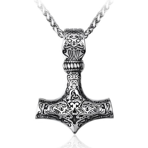 Beier 316L stainless steel Norse Viking Pendant Necklace Thors Hammer Mjolnir Scandinavian gold colour amulet men jewelry 384