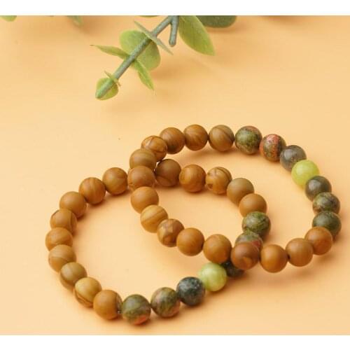 8mm Color Beaded Bracelet Wood Grain Stone Beaded Bracelet Bohemian Style Bead Bracelet