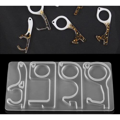 4styles Keyring Keychain Epoxy Resin Molds Key Ring Resin Epoxy Casting Mold Silicone DIY non-contact Press Elevator Door Opener