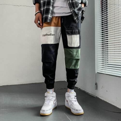 Mens Streetwear Cargo Pants Novel Overalls Mens Hip Hop Pockets Joggers Pants Male Fashions Sweatpants