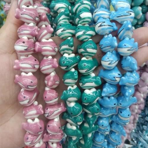 10pcs 14x19mm Hand Painted Dolphin Ceramics Beads Fashion Cute DIY Pink/Blue/Green Color Animal Ceramic Bead For Jewelry Making
