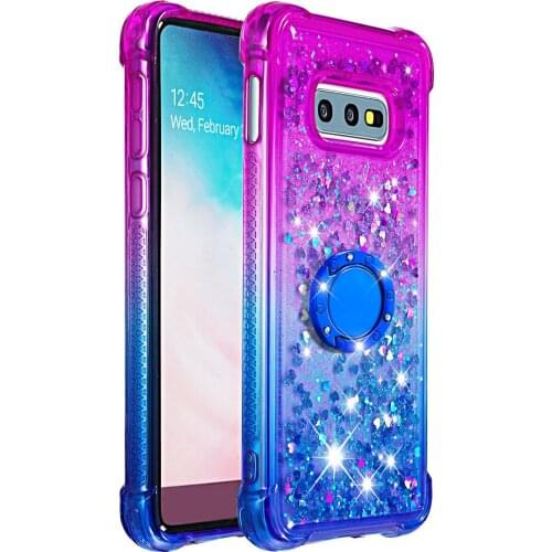 Anti-drop belt rotating bracket Soft Silicone TPU Gradient Quicksand Case For Samsung Galaxy S10 S10+ S10 Plus Bling Glitter
