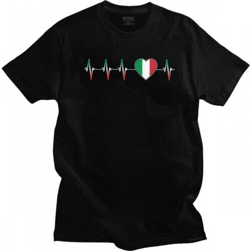 Fashion Italian Heartbeat Italy Flag T Shirts Men Short Sleeved Casual Tee Tops O-neck Fitted 100% Cotton Tshirt Gift Clothing