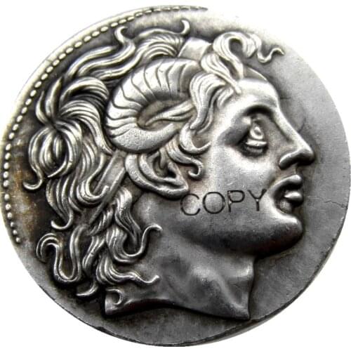 G(14)Rare Superb Silver Lysimachos Tetradrachm with Portrait of Alexander - 297 BC Silver Plated copy coins