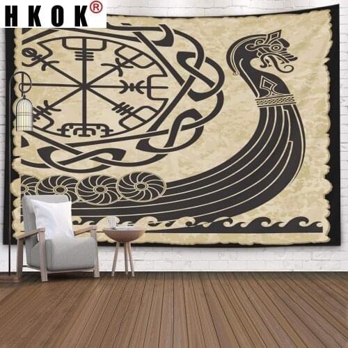 HKOK Vikings Ancient Runes Scenery Tapestry Wall Hanging Fabric Background Wall Rugs Covering Fabric Blanket Living Home Decor