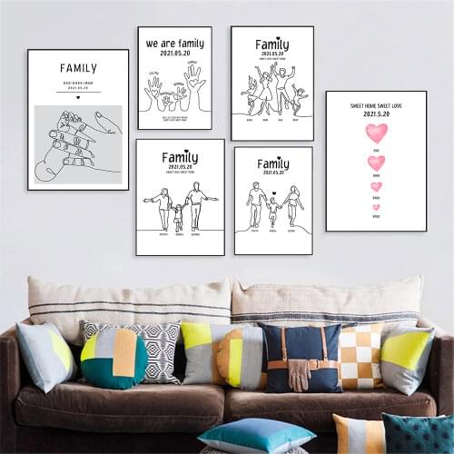 Custom Anniversary Line Drawing Canvas Art Painting Love Hand Family Print Poster Nordic Wall Pictures Nursery Living Room Decor