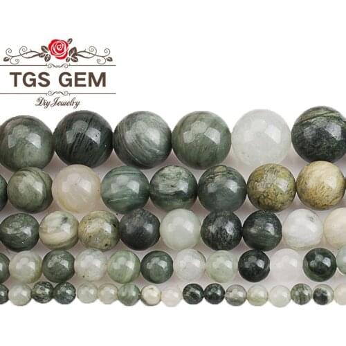Natural Round Shape Green Stripe Moss Stone Loose Beads 4 6 8 10 12 MM Diy Bracelets Necklace Beads For Jewelry Making