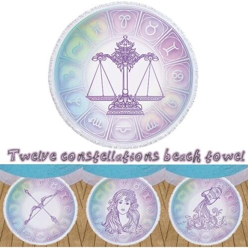 12 Constellations Round Mat with Tassel Durable Comfortable to Use Water Absorption Breathable for Indoor Outdoor SAL99