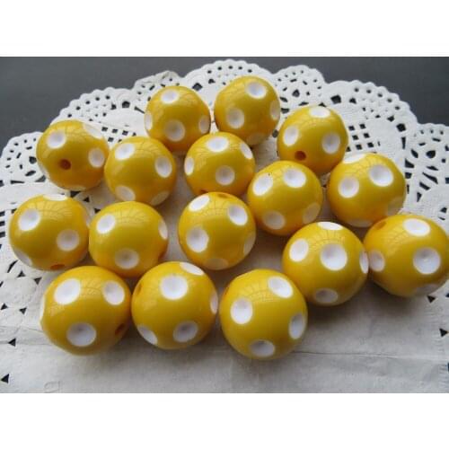 Kwoi vita Colorful Handmade 20mm 100pcs yellow Color Resin Acrylic Polka Dot Beads for Chunky beads necklaceWholesales
