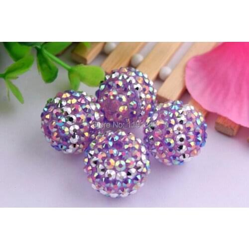 Kwoi vita Newest purple/pink/silver color 20mm 100pcs/lot Chunky Resin Rhinestone Beads Ball for Kids Girls Jewelry Making