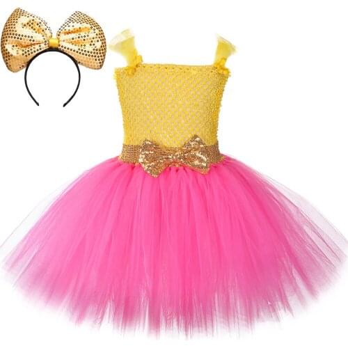 Lol Surprise Costumes for Girls Tutu Dress Lol Costume Kids Cosplay Dresses for Halloween Birthday Party Gift Yellow Hot Pink