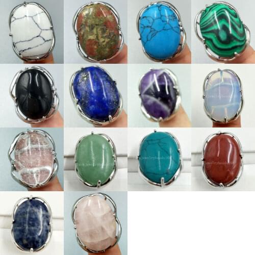 Malachite Howlite Crystal Unikate Opal Jaspe Carnelian Natural Lapis Lazuli Bead Ring 6.5~12" US Adjust MC3928