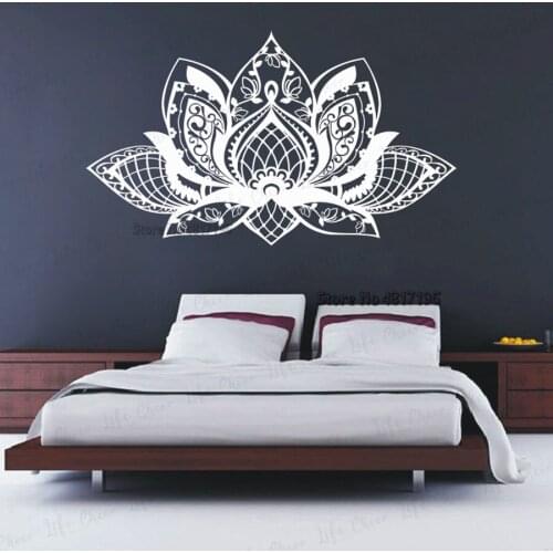 Lotus Mandala Vinyl Wall Decals Bohemian Style Removable Yoga Wall Sticker Mandala Lotus Flower Wall Vinyl Posters Decoration