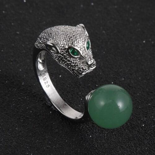 Unisex Men Women Animal Leopard Round Natural Gem Stone Rings Quality Silver Plated Opening Adjustable Ring New Jewelry For Men