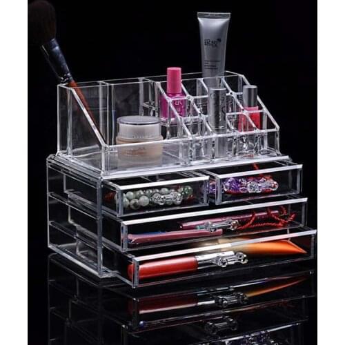 New Fashion Clear Acrylic Nail Polish Rack With Drawers Lipstick Mascara Eyeliner Organizer Storage Display Shelf Makeup Brush