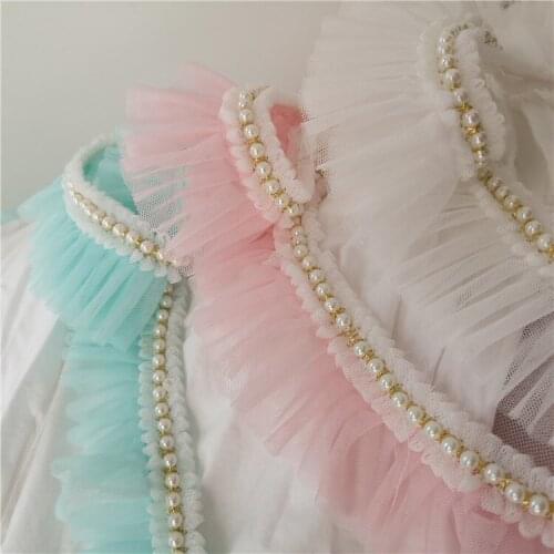 16colors 6CM Beautiful 3d Beaded Lace Trim Pleated Ribbon Wedding Dress Collar Neckline Decor W186 DIY Sewing Guipure Fabric