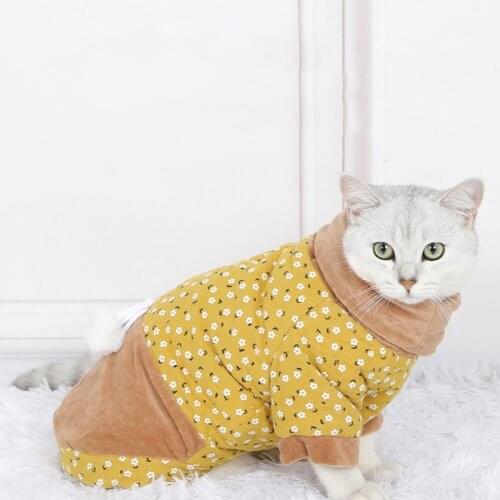 Pet Clothing Winter Warm Cat Cotton-Padded Clothes Cute Floral Puppy Thicken Coat Comfortable Breathable Kitten Hoodies Jacket