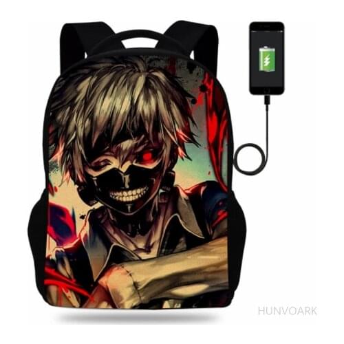 Hot Anime Tokyo Ghoul Kids School Backpack for Teenager Boy Children School Bags Girl Bookbag Men Women USB Charging Travel Bags
