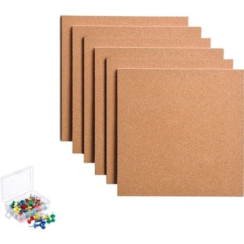 Cork Board Thick Square 6 Pieces of Cork Board 50 Pieces Promotional Mini Wall Self-Adhesive Cork Board Wall Tiles