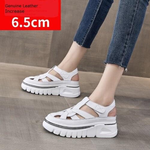 Genuine leather Sandals Platform Heel Sandals Women Summer Fashion Outdoor Beach Casual Sports Breathable Female Shoes White New