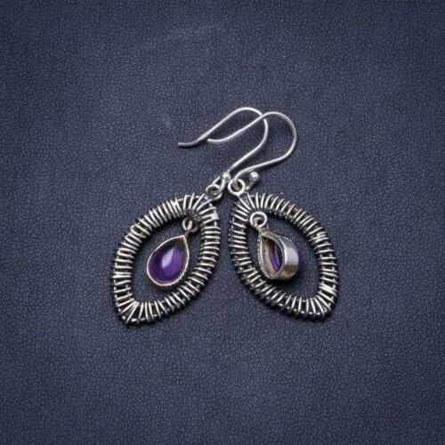 Natural Amethyst Handmade Unique 925 Sterling Silver Earrings 1.75" X5097