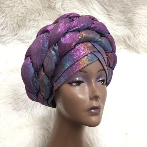 Hijab Caps Aso Oke Gele African Cap Headtie Already Made Gele Head Wrap Ladies Hat auto headtie aso oke gele-AC30