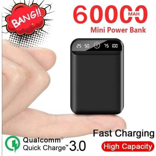 Outdoor Emergency External Battery 60000mAh Mini Portable Power Bank With Dual USB Ports Power Bank For Xiaomi Samsung Lphone