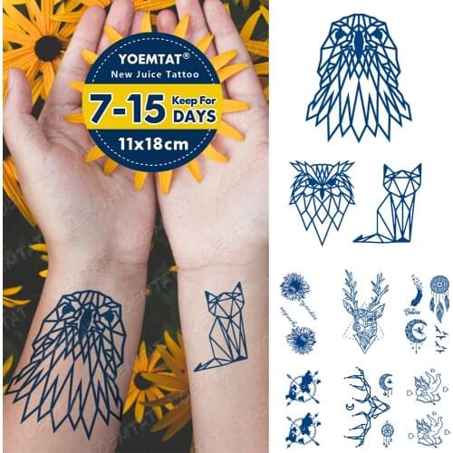Juice Ink Tattoos Body Art Lasting Waterproof Temporary Tattoo Sticker Line Owl Fox Tatoo Arm Fake Deer Sunflower Tatto Women