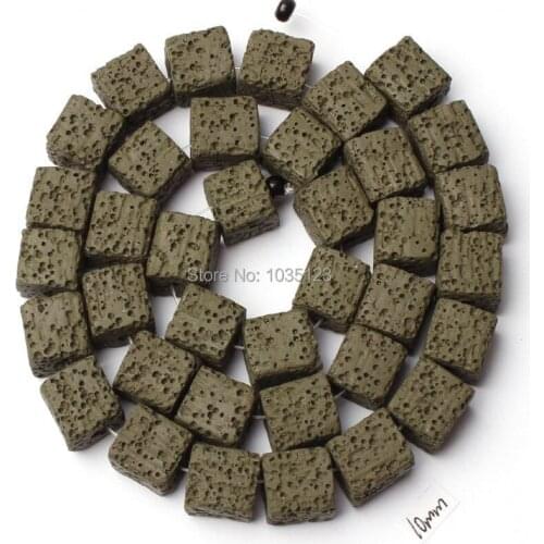High Quality 12mm Deep Green Color Natural Lava Rock Stone Square Shape Necklace Bracelet Jewelry Gem Loose Beads 31Pcs w2351