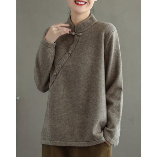 2020 Autumn Winter Sweaters Women Retro Solid Color Loose Stand Collar XieJin Female Wild Knit Tops
