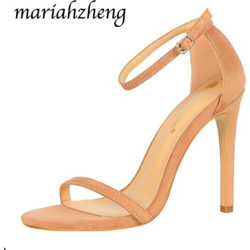 Meriahzheng 11CM 2020 Summer Fashion High Heels Sexy Stiletto Women Sandals Super High Heel Suede Open Toe Word Sandals Women DS