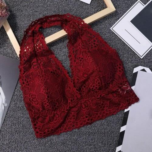 2019 Women Seamless Padded Bras Brassiere Halter Lace Bralette Wireless Bra Top Underwear