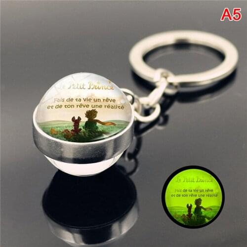 1pc 12 style Luminous The Little Prince Metal Keychain Time Jewel Cabochon Glass Pendant Glow In The Dark Key Chain Holder