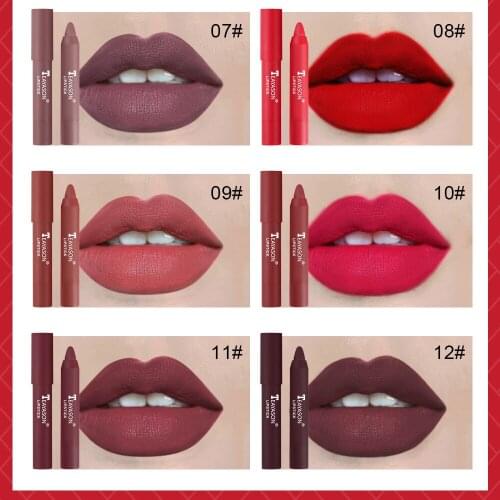 12 Colors Velvet Matte Lipsticks Pencil Waterproof Long Lasting Sexy Red Lip Stick on-Stick Cup Makeup Lip Tint Pen Cosmetic