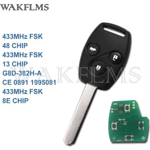 3 Buttons Remote Car Key 433Mhz For Honda Accord CRV Fit with 48 13 8E Chip No Mark