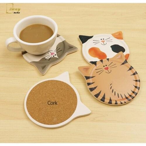 4PCS Creative cartoon water absorbing ceramic coasters insulated table mats coffee teacup mats placemat coffee table decor