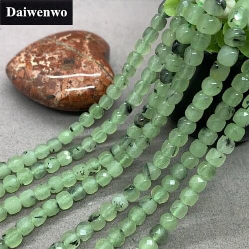 AAAAA Prehnite 6mm Cut Faceted Spacer Cube Beads Flash DIY for Bracelet