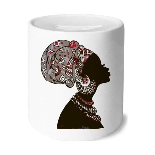 African Black Women Aboriginal Headdress Money Box Saving Banks Ceramic Coin Case Kids Adults