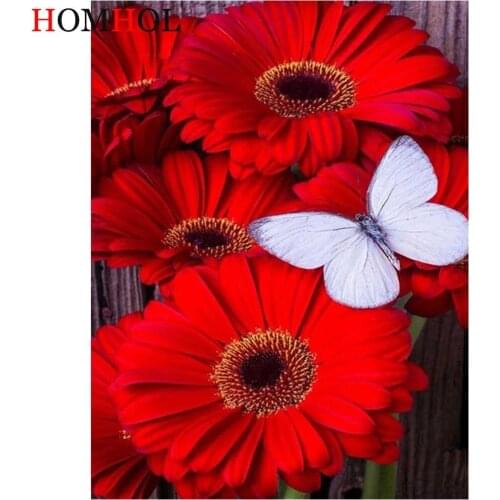 5D DIY Diamond Painting Red Flowers Cross Stitch Needlework Mosaic Butterfly Diamond Embroidery Rhinestones Decor Gift