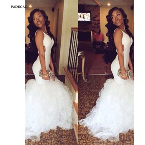 White Evening Dresses Mermaid Prom Dress Sleeveless Open Back Party Gown Sexy Prom Dress Stain Tulle Evening Dress