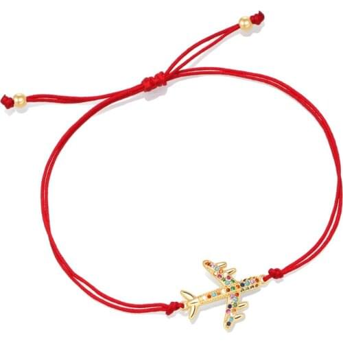 Shiny Multicolor Cubic Zirconia Crystal Airplane Charm Bracelet Women Girl Chic Aviation Staff Plane CZ Stone Copper Jewelry Her