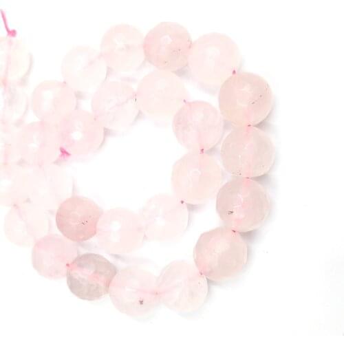 14mm rose quart semiprecious stone beads natural GEM stone beads DIY spacer beads for jewelry making strand
