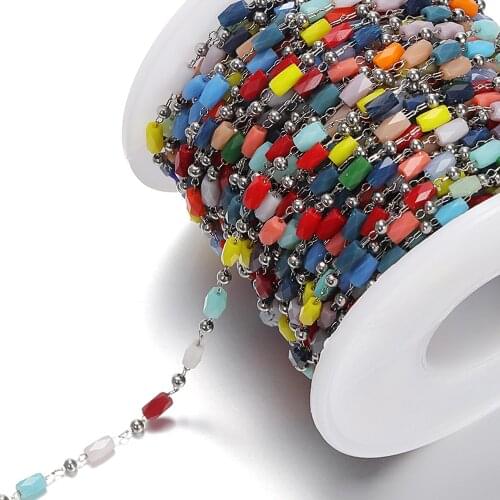 1meter Colorful Beaded Chain Necklace Chain Stainless Steel Cable Enamel Bulk Accessories for Jewelry Making Wholesale DIY Chain