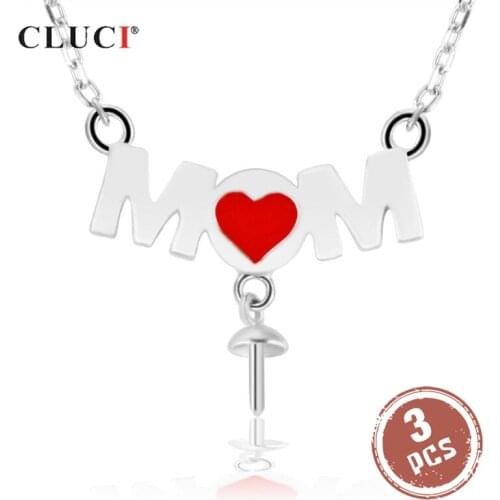 CLUCI 3pcs Silver 925 Pendant Necklace Gift for Women 925 Sterling Silver Letter Pearl Pendant Necklace for Mother SN041SB